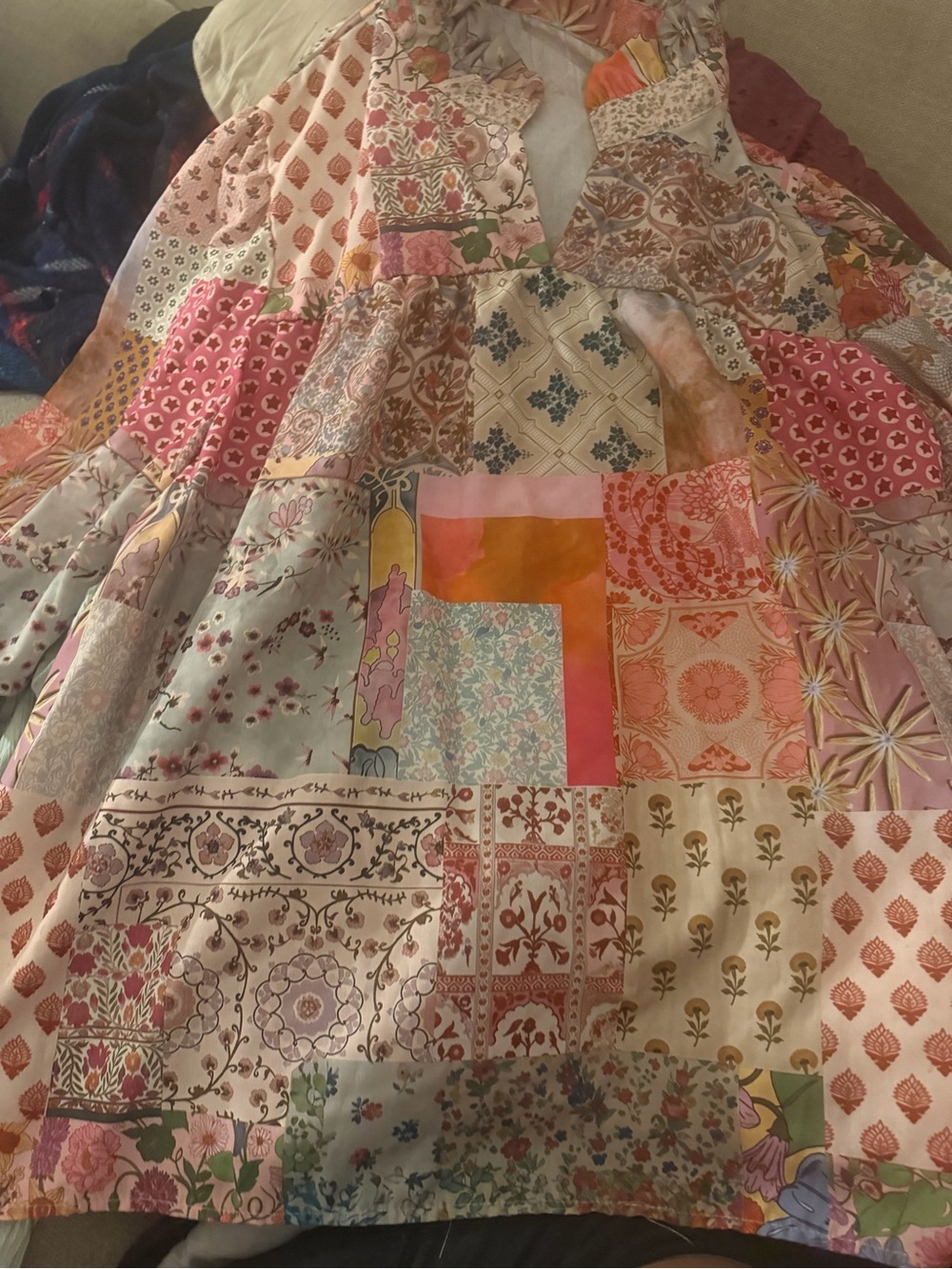 Source Unknown Patchwork Floral Blouse in Pink, Cream & Orange